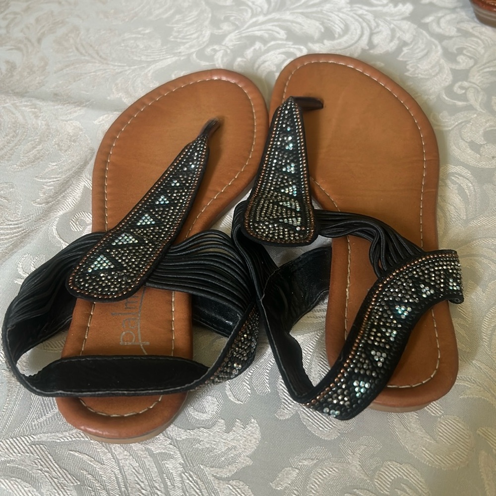 ☀️Palms Black Rhinestone Thong Sandals
